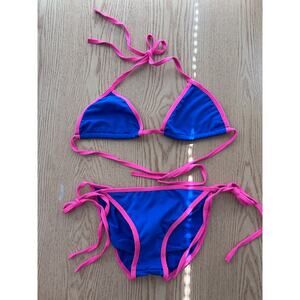 B5 New Women AMI Sexy 2Pc Blue Pink String Bikini Ruched Cheeky Xs/Small